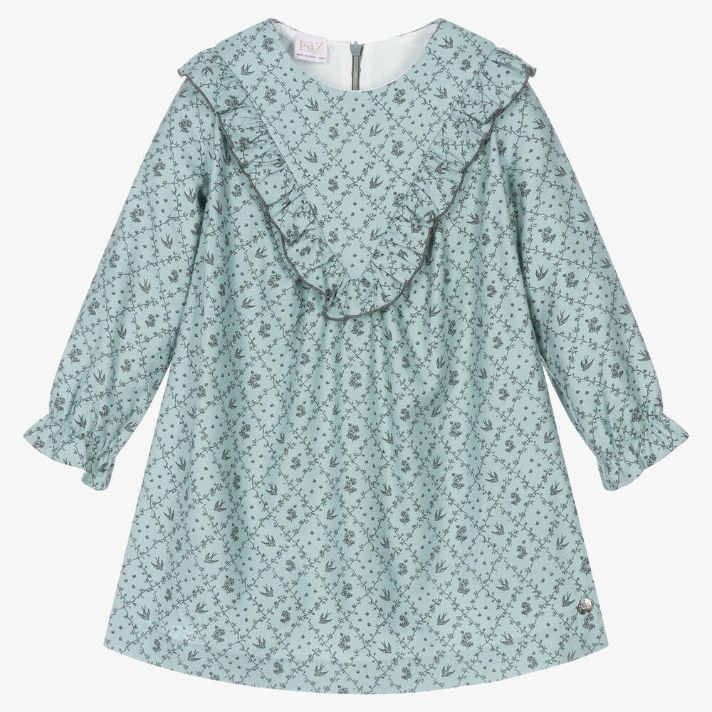 Paz Blue Floral Kids Casual Dress Size 5 Teal blue